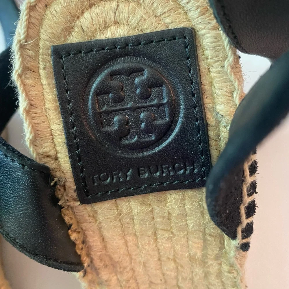 Tory‎ Burch Laurel Black Suede Espadrille Wedge Sandal